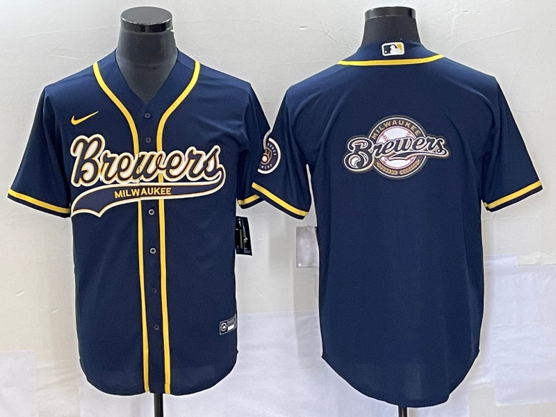Men's Milwaukee Brewers Navy Replica Team Jersey1 Joint Edition baseball jersey product view 1