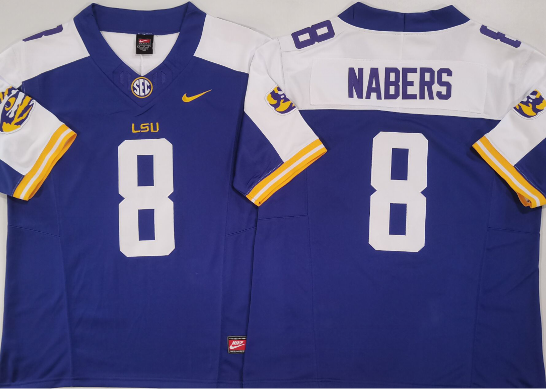 Men's LSU Tigers Malik Nabers #8 Purple Game Jersey sports jersey product view 1