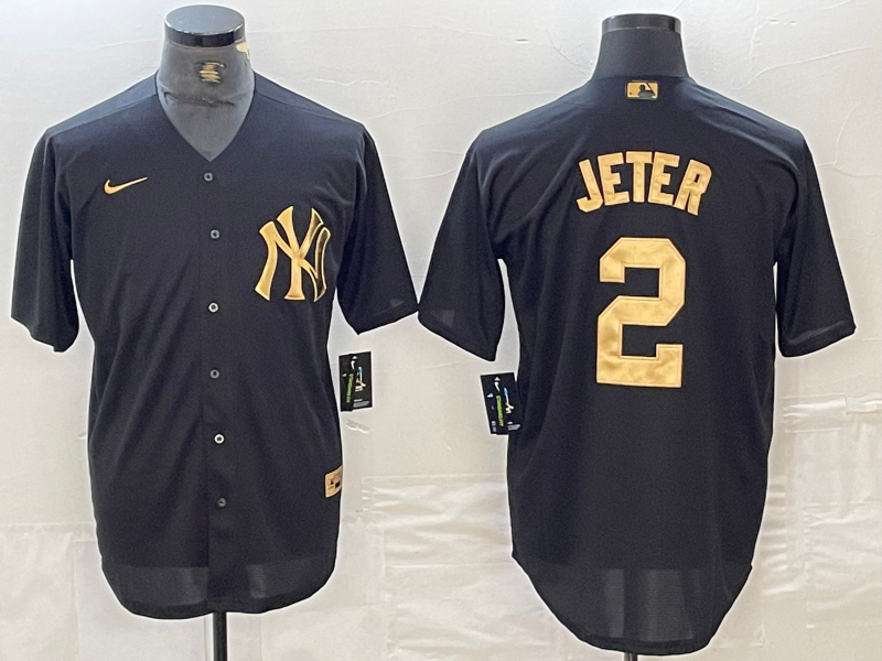 Men's New York Yankees Derek Jeter #2 Black Limited Player Jersey1 baseball jersey product view 1