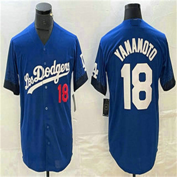 Los Angeles Dodgers #18 Yoshinobu Yamamoto Blue Home Authentic Patch Jersey Baseball Jerseys baseball jersey product view 1