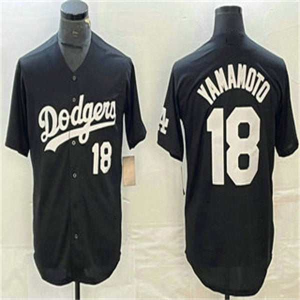 Los Angeles Dodgers #18 Yoshinobu Yamamoto Black Home Authentic Patch Jersey Baseball Jerseys baseball jersey product view 1