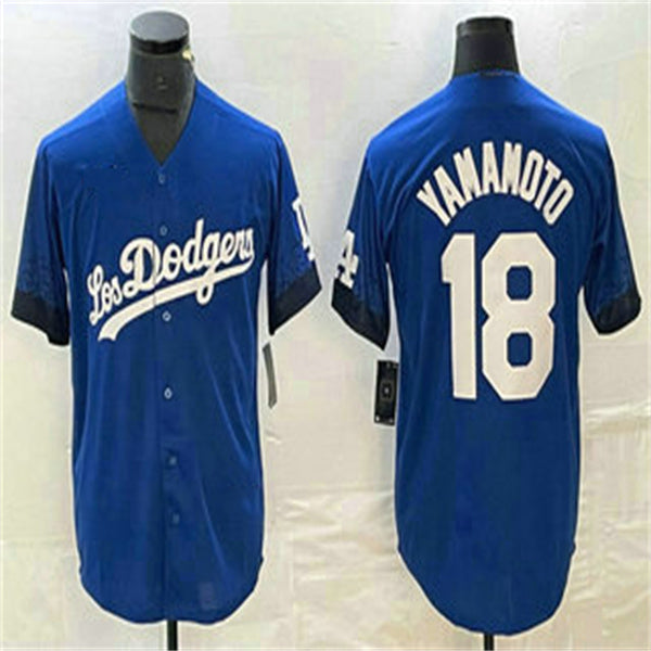 Los Angeles Dodgers #18 Yoshinobu Yamamoto Blue Home Authentic Patch Jersey Baseball Jerseys baseball jersey product view 1