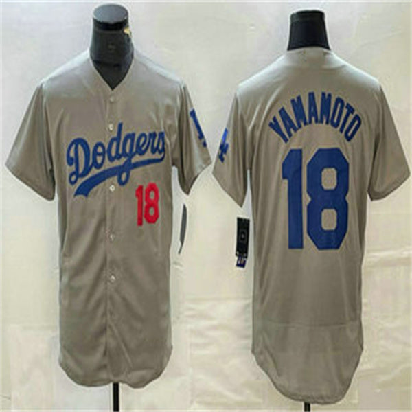 Los Angeles Dodgers #18 Yoshinobu Yamamoto Grey Home Authentic Patch Jersey Baseball Jerseys baseball jersey product view 1