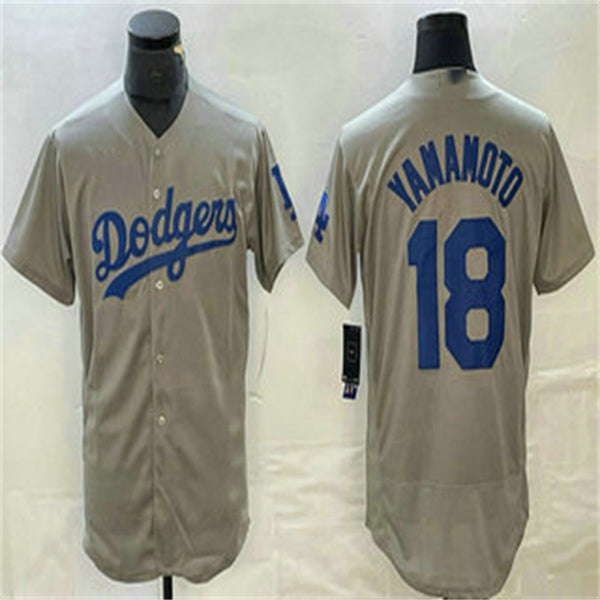 Los Angeles Dodgers #18 Yoshinobu Yamamoto Grey Home Authentic Patch Jersey Baseball Jerseys baseball jersey product view 1