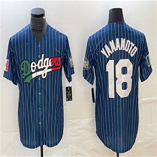Los Angeles Dodgers #18 Yoshinobu Yamamoto Navy Home Authentic Patch Jersey Baseball Jerseys baseball jersey product view 1
