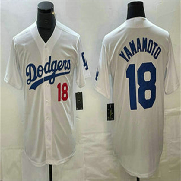 Los Angeles Dodgers #18 Yoshinobu Yamamoto White Home Authentic Patch Jersey Baseball Jerseys baseball jersey product view 1