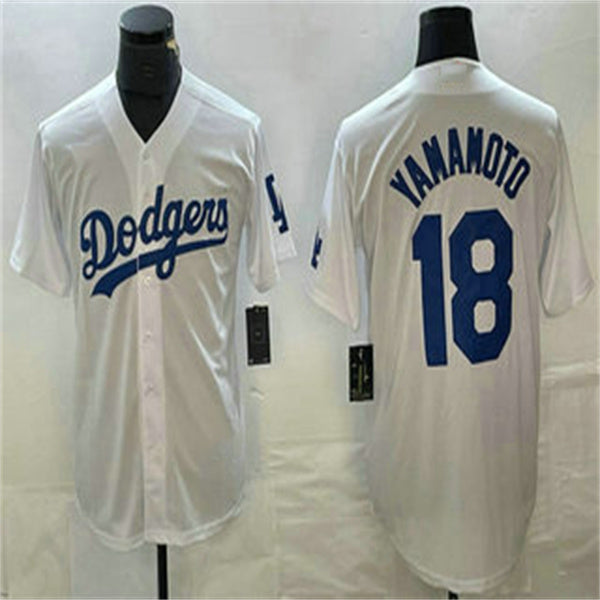 Los Angeles Dodgers #18 Yoshinobu Yamamoto White Home Authentic Patch Jersey Baseball Jerseys baseball jersey product view 1