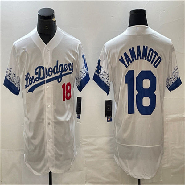 Los Angeles Dodgers #18 Yoshinobu Yamamoto White Home Authentic Patch Jersey Baseball Jerseys baseball jersey product view 1
