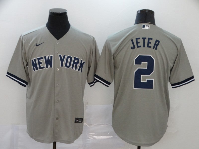Men's New York Yankees Derek Jeter #2 Gray Replica Baseball Jersey1 baseball jersey product view 1