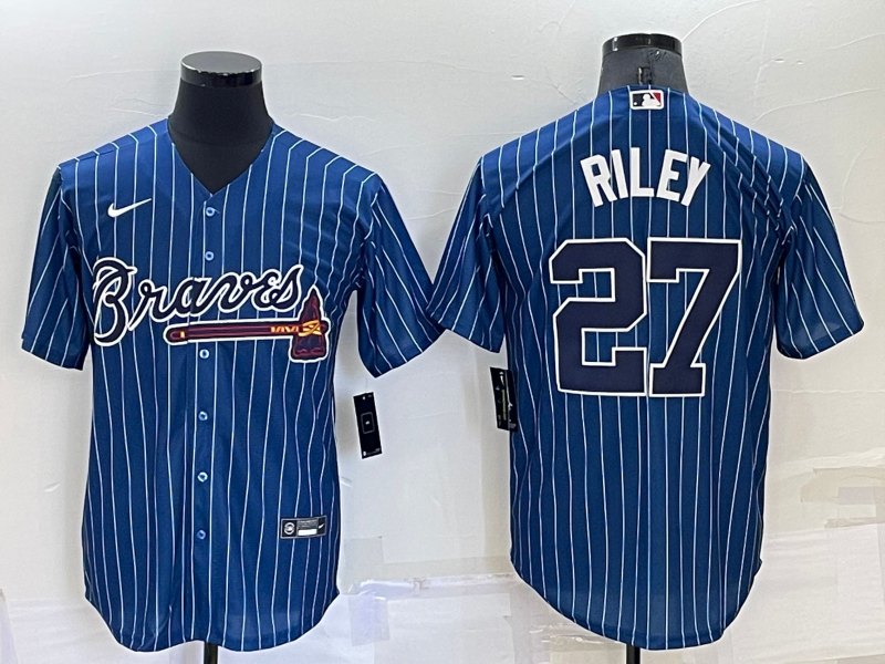 Men's Atlanta Braves Austin Riley #27 Blue Replica Player Jersey1 baseball jersey product view 1