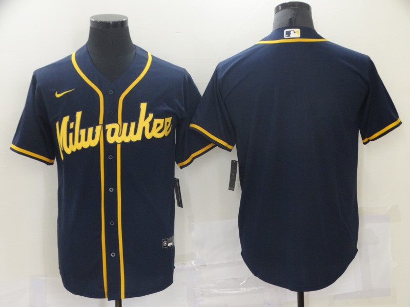 Men's Milwaukee Brewers Navy Replica Blank Jersey1 baseball jersey product view 1