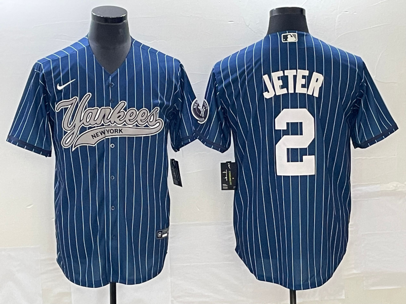 Men's New York Yankees Derek Jeter #2 Blue Player Jersey1 Joint Edition baseball jersey product view 1