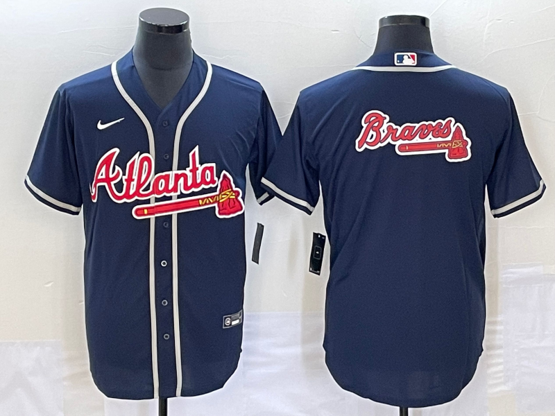 Men's Atlanta Braves Navy Replica Team Jersey baseball jersey product view 1