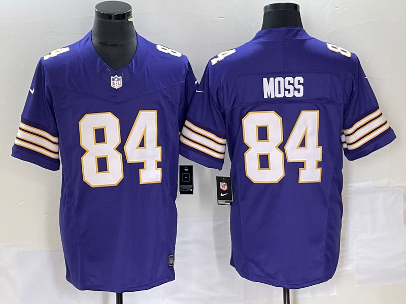 Men's Minnesota Vikings Randy Moss #84 Purple Classic Player Jersey1 football jersey product view 1