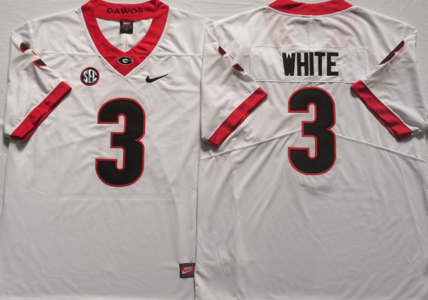 Men's Georgia Bulldogs Zamir White #3 Red Player Game Jersey sports jersey product view 1