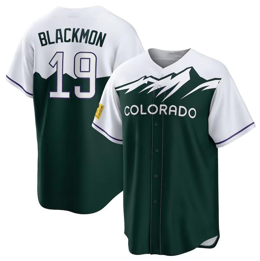 Colorado Rockies #19 Charlie Blackmon White Forest Green Home Replica Player Name Jersey Baseball Jerseys baseball jersey product view 1