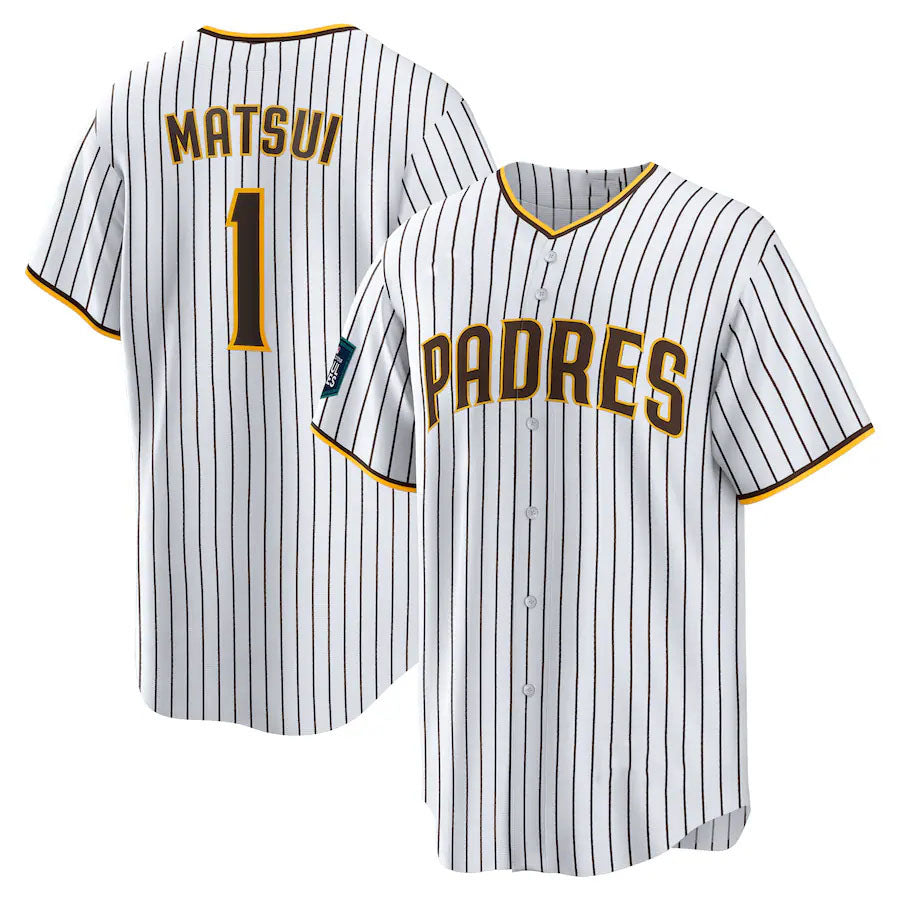 San Diego Padres #1 Yuki Matsui 2024 World Tour Seoul Series Home Replica Player Jersey - White Baseball Jerseys baseball jersey product view 1