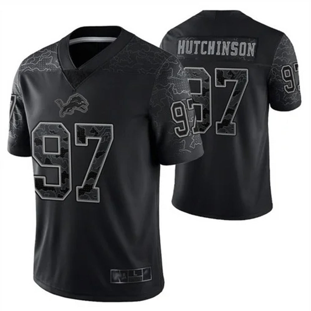 D.Lions #97 Aidan Hutchinson Player Black REFLECTIVE Limited Football Jerseys football jersey product view 1