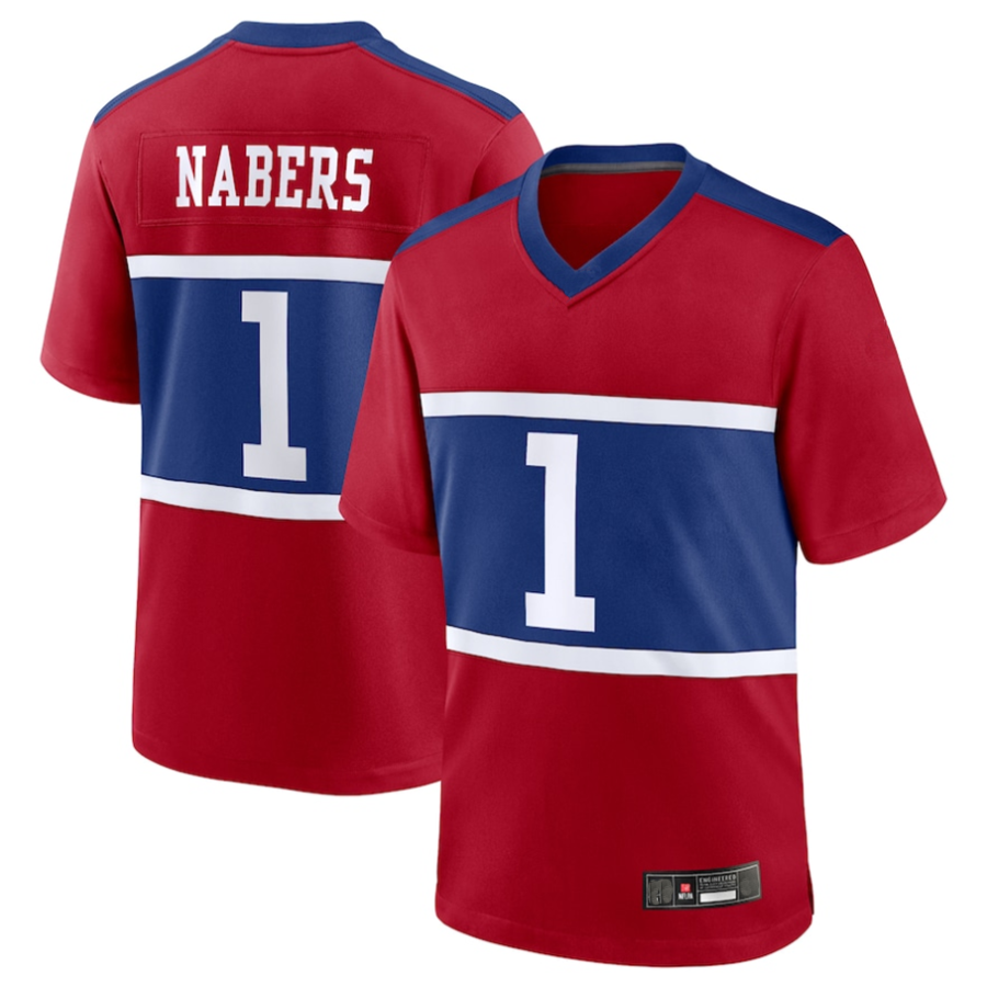 #1 Malik Nabers Player NY.Giants Century Red Alternate Game Football Jerseys football jersey product view 1