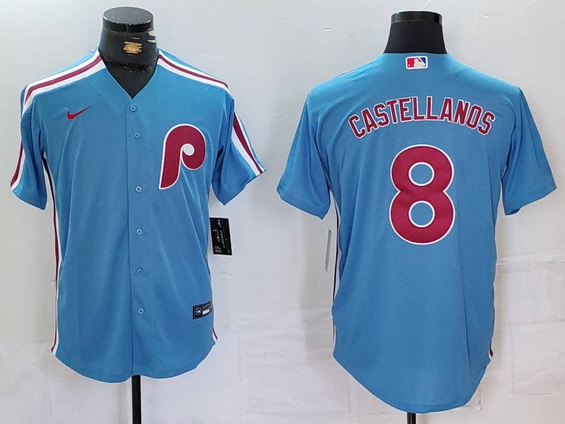 Men's Philadelphia Phillies Nick Castellanos #8 Light Blue Alternate Limited Jersey1 baseball jersey product view 1