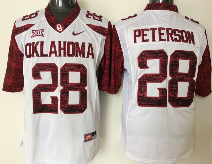 Men's Oklahoma Sooners Adrian Peterson #28 White Player Jersey sports jersey product view 1