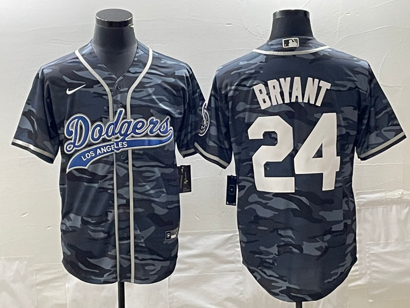 Men's Los Angeles Dodgers Kobe Bryant #24 Grey Camouflage Player Jersey1 Joint Edition basketball jersey product view 1