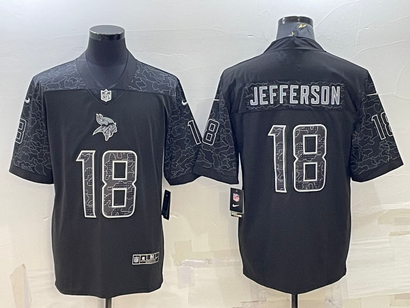 Men's Minnesota Vikings Justin Jefferson #18 Black RFLCTV Limited Jersey1 football jersey product view 1
