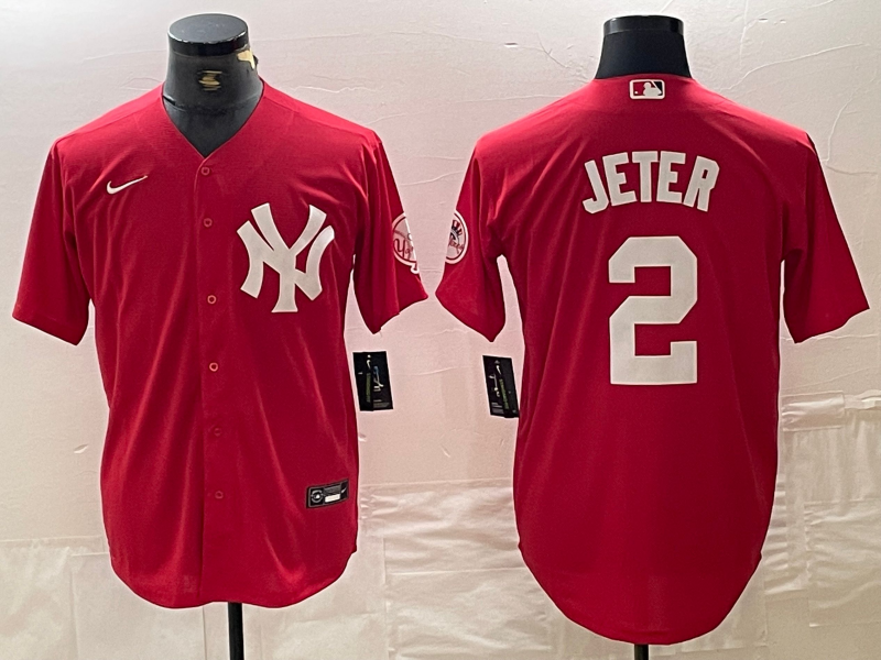 Men's New York Yankees Derek Jeter #2 Red Replica Player Jersey1 baseball jersey product view 1