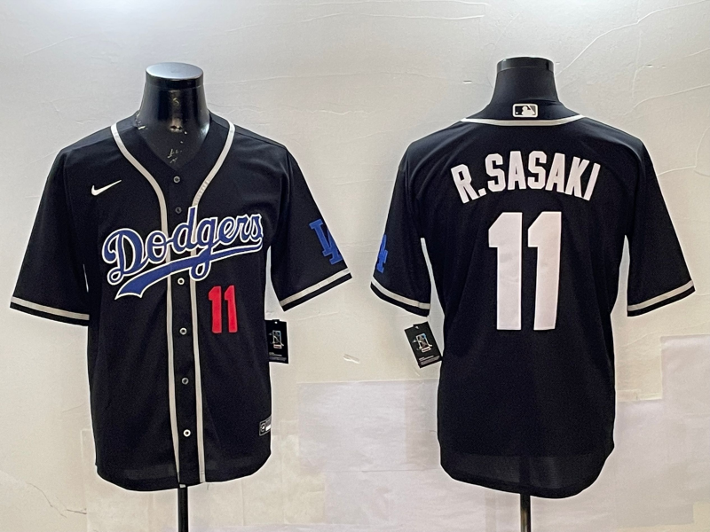 Men's Los Angeles Dodgers Roki Sasaki #11 Black Game Player Jersey baseball jersey product view 1