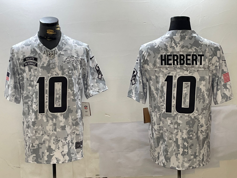 Men's Los Angeles Chargers Justin Herbert #10 Arctic Camo 2024 Salute to Service Limited Jersey1 football jersey product view 1