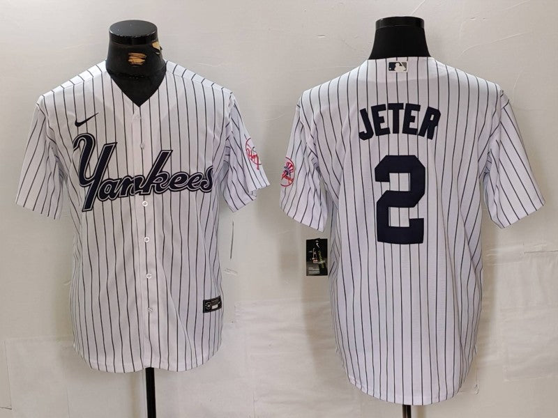 Men's New York Yankees Derek Jeter White Replica Player Jersey1 baseball jersey product view 1