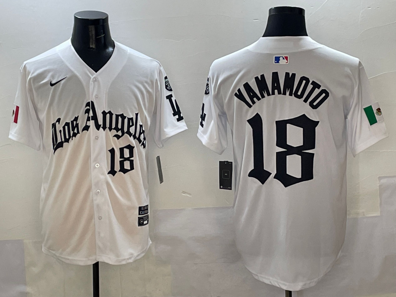 Men's Los Angeles Dodgers Yoshinobu Yamamoto #18 White Team Player Jersey baseball jersey product view 1