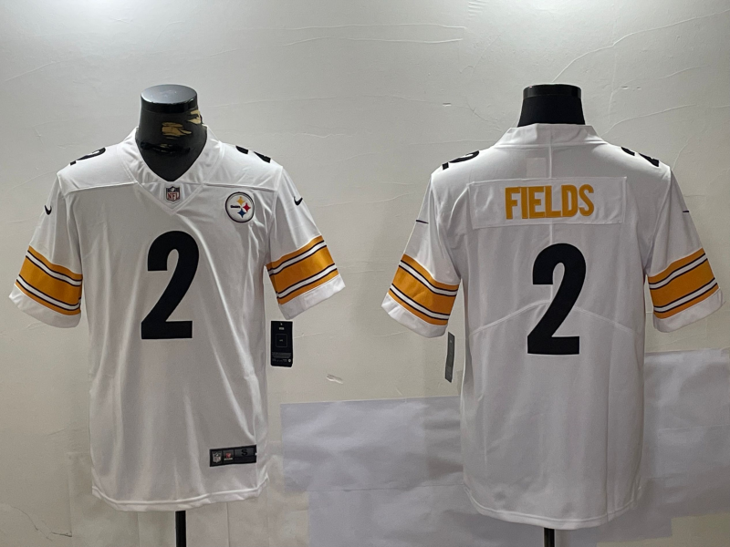 Men's Pittsburgh Steelers Justin Fields #2 White Game Jersey1 football jersey product view 1
