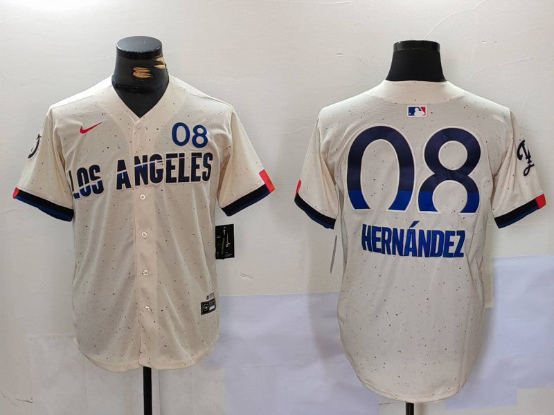 Men's Los Angeles Dodgers Enrique Hernandez #8 Cream 2024 City Connect Player Jersey baseball jersey product view 1