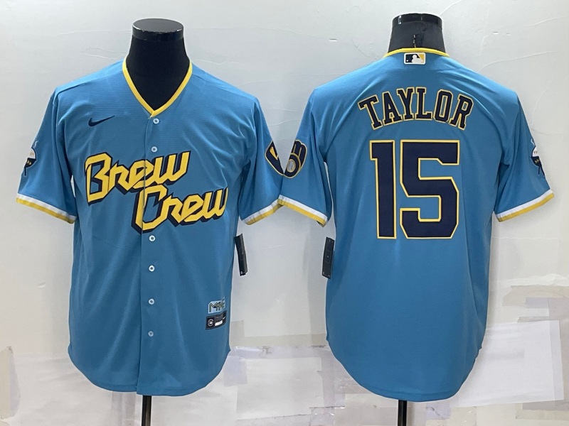 Men's Milwaukee Brewers Tyrone Taylor #15 Blue Stitched Jersey baseball jersey product view 1