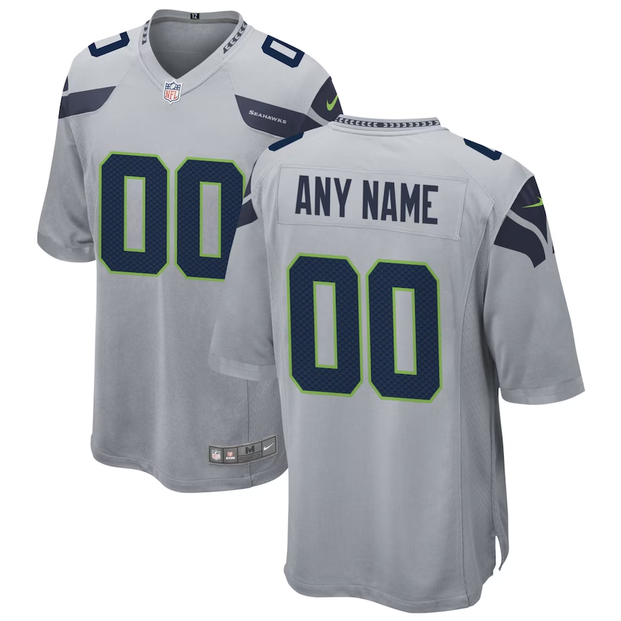 Custom Seattle Seahawks Gray Alternate Game Jersey football jersey product view 1