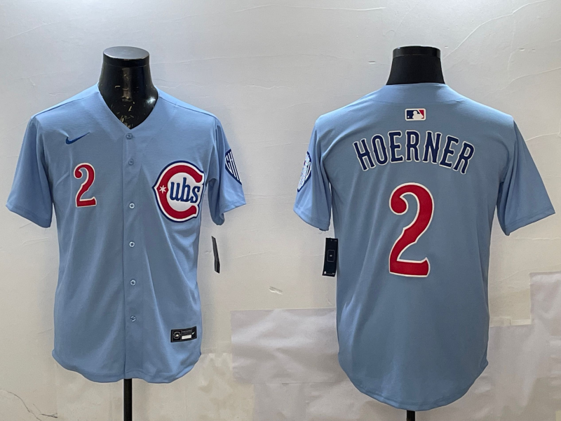 Men's Chicago Cubs Nico Hoerner #2 Baby Blue 2nd Alternate Limited Player Jersey1 baseball jersey product view 1