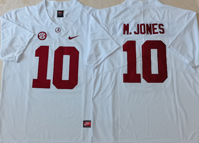 Men's Alabama Crimson Tide Mac Jones #10 White Player Game Jersey sports jersey product view 1