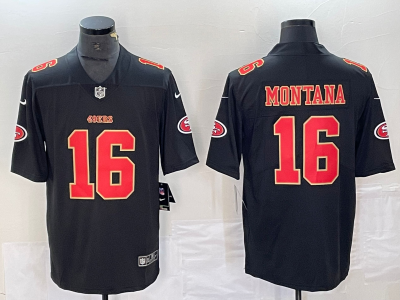 Men's San Francisco 49ers Joe Montana #16 Black Fashion Game Jersey1 football jersey product view 1