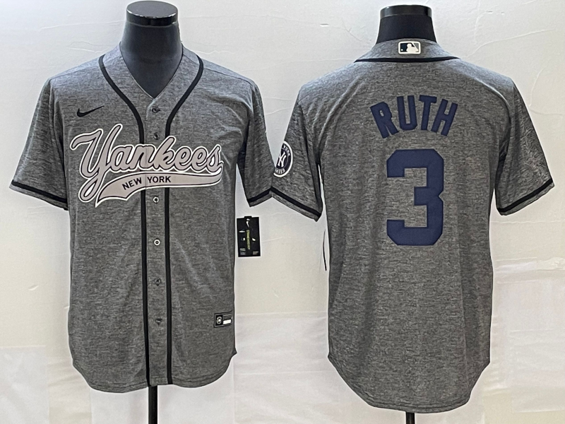 Men's New York Yankees Babe Ruth #3 Gray Game Jersey1 Joint Edition baseball jersey product view 1