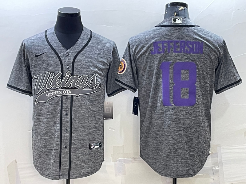 Men's Minnesota Vikings Justin Jefferson #18 Gray Game Jersey1 Joint Edition football jersey product view 1