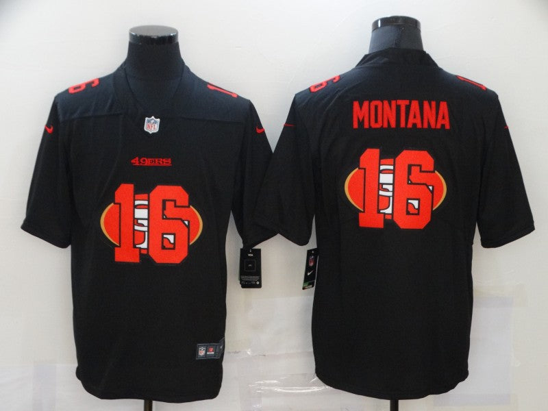 Men's San Francisco 49ers #16 Joe Montana Black Alternate Game Jersey1 football jersey product view 1