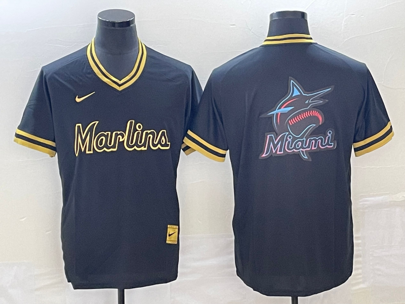 Men's Miami Marlins Black Replica Team Jersey1 baseball jersey product view 1