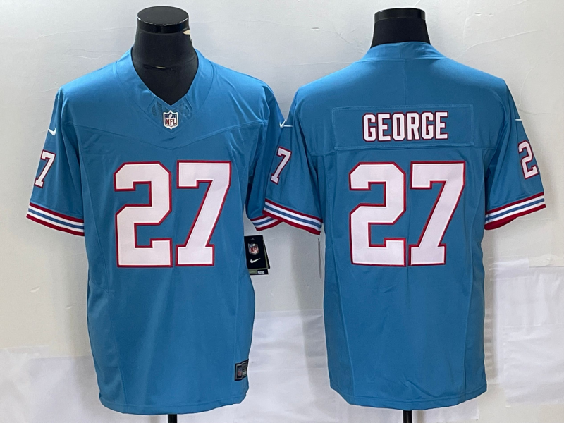 Men's Tennessee Titans Eddie George #27 Light Blue Oilers Throwback Retired Player Game Jersey1 hockey jersey product view 1