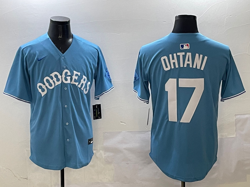 Men's Los Angeles Dodgers Shohei Ohtani #17 Light Blue Limited Player Jersey1 baseball jersey product view 1
