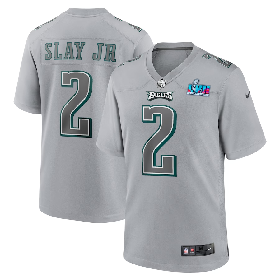 Men's Philadelphia Eagles Darius Slay Jr. #2 Gray Super Bowl LVII Patch Atmosphere Fashion Game Jersey1 football jersey product view 1