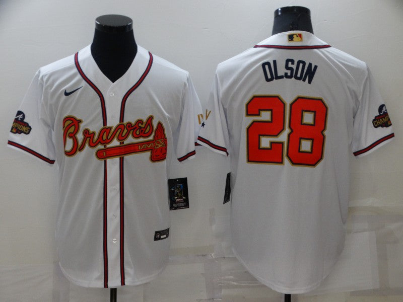 Men's Atlanta Braves Matt Olson #28 White Replica Player Jersey1 baseball jersey product view 1