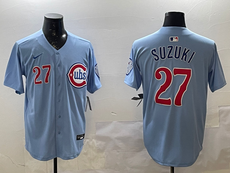 Men's Chicago Cubs Seiya Suzuki #27 Baby Blue 2nd Alternate Limited Player Jersey1 baseball jersey product view 1