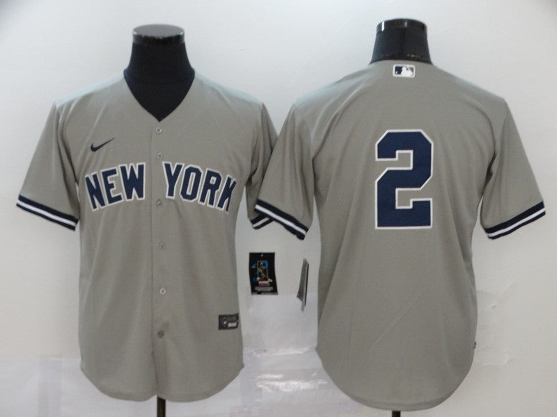 Men's New York Yankees Derek Jeter #2 Gray Replica Player Name Jersey1 baseball jersey product view 1