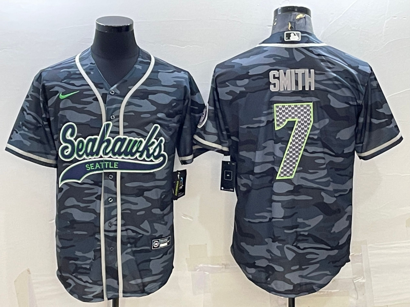 Men's Seattle Seahawks Geno Smith #7 Grey Camouflage Game Jersey1 Joint Edition football jersey product view 1